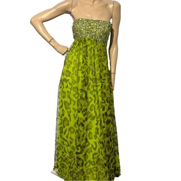 Jovani Lime 16 Flowy Green Animal Print Long Formal Prom Dress - Picture 1 of 7